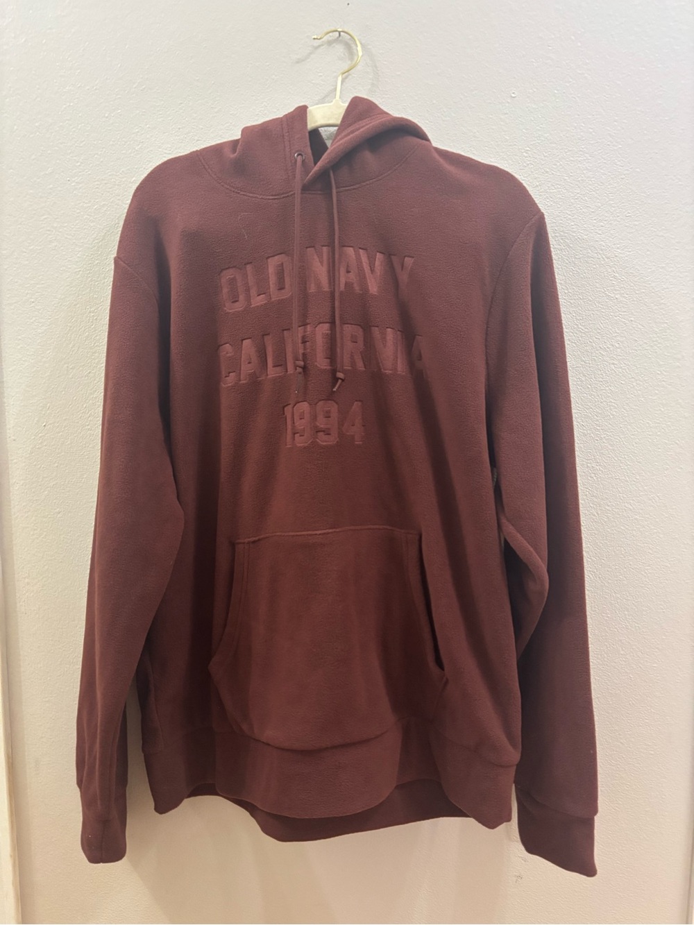 Old Navy Maroon Hooded Sweatshirt with Embossed 'California 1994'